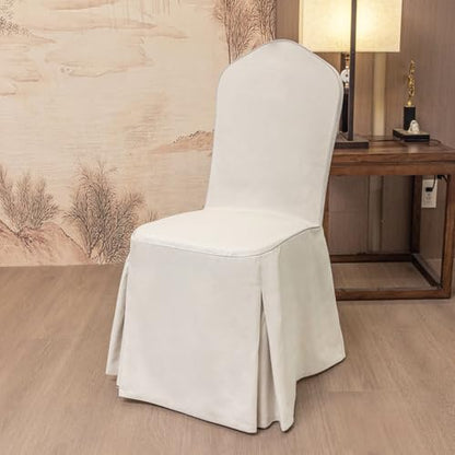 Beige Linen Banquet Chair Cover Full Wrap Slipcover with Pleated Skirt