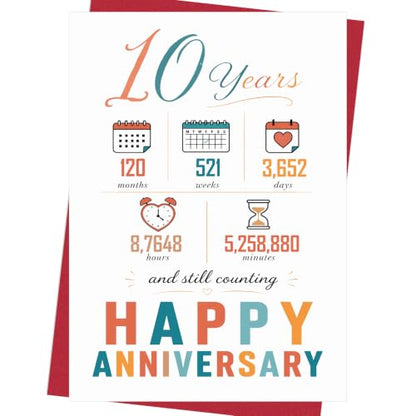 10th Anniversary Card - Funny Gifts for Him & Her, 7x5 Inches Double-Sided, XQ-123