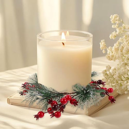 Christmas Candle Wreath Rings Set with Red Pomegranate Holiday Decor
