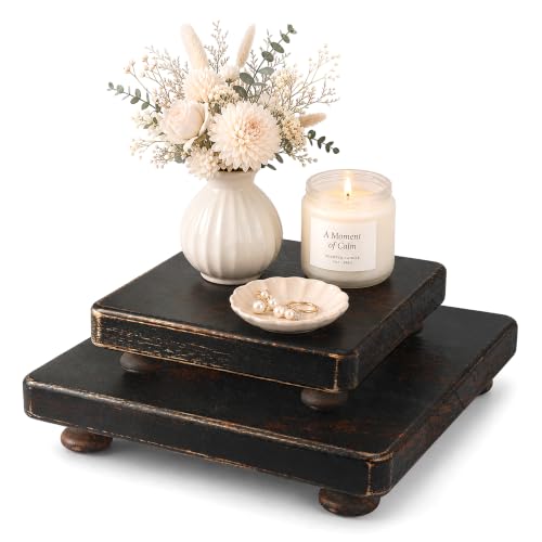 Distressed Black Wood Display Risers Set - Farmhouse Decor for Coffee Table