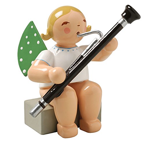 German Hand-Painted Angel Figurine with Bassoon - Collectible Folk Art Decor