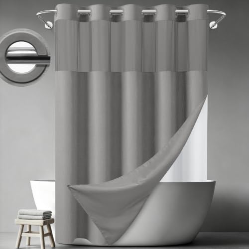 LXBNI Ringless Shower Curtain with Snap-In Liner - Grey 72x75 Inch, Pack of 1
