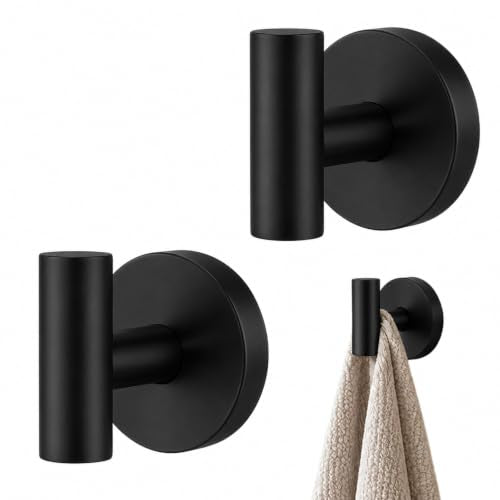 Black Suction Cup Towel Hooks for Shower No Drill Removable 2 Pack