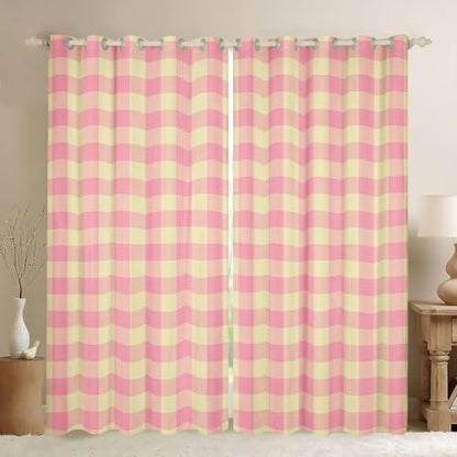 Feelyou Pink and Yellow Plaid Blackout Curtains - 2 Panels, 52 x 96 Inches, Thermal Insulated Gingham Drapes for Bedroom & Living Room, Variation of Yellow Pink / 52"W x 96"L