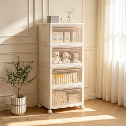 4-Tier 128QT Stackable Storage Bins with Lid and Wheels - Closet Organizer