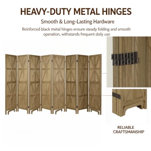 8-Panel Wooden Room Divider - 67" Tall Folding Privacy Screen in Dark Brown (Variation: Dark Brown 8 Panel)
