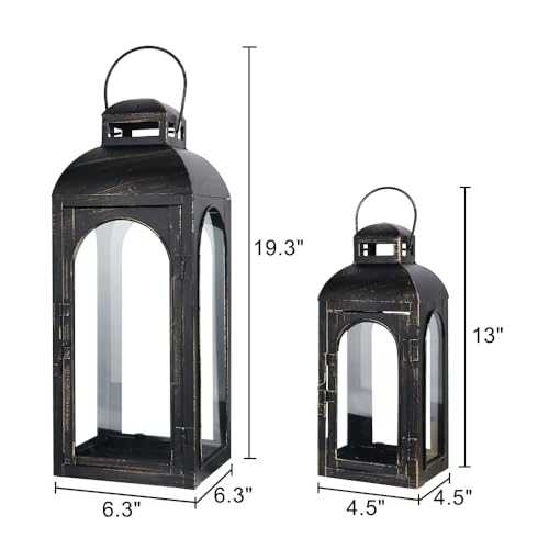 NEEDOMO Decorative Indoor & Outdoor Lanterns Set of 2 - 20"/13"H Metal Frame Candle Holders with Glass for Porch, Spring, Fall, Christmas