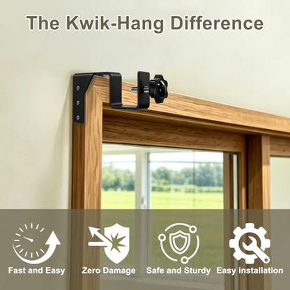 Heavy-Duty Single Hook Curtain Rod Holders No Drilling Needed - 2 Pieces