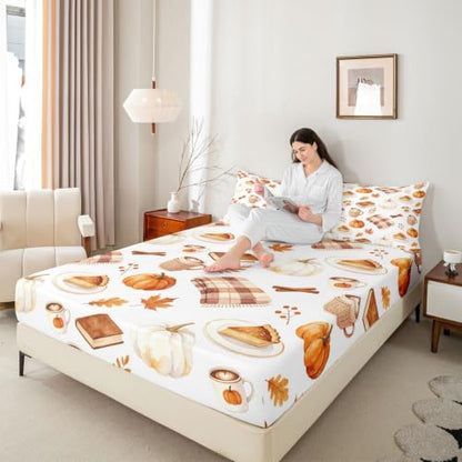 Orange Brown Kids Queen Fitted Sheet Set with Pillowcases - No Top Sheet