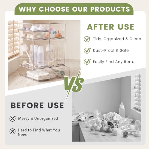 Baby Bottle Organizer 6-Piece Clear Acrylic Stackable Storage Drawers