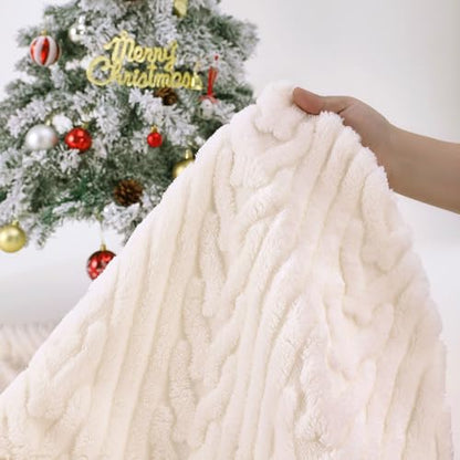 24 Inch Faux Fur Christmas Tree Skirt White Beige Round Holiday Decor - Set of 1