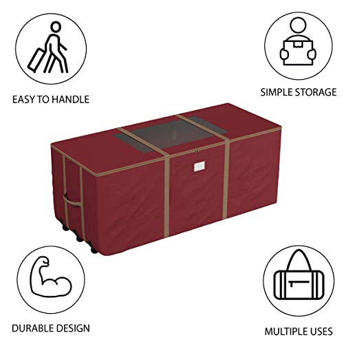 Rolling Christmas Tree Storage Bag - Fits 9 ft Artificial Tree, Red Canvas Duffel with Wheels & Window