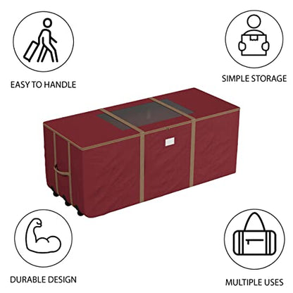 Rolling Christmas Tree Storage Bag - Fits 9 ft Artificial Tree, Red Canvas Duffel with Wheels & Window