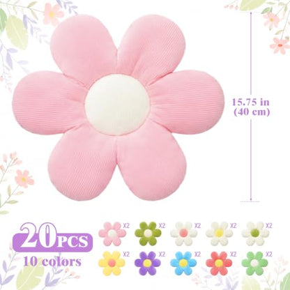 Flower Shaped Floor Pillows Set - 20 Colorful Daisy Plush Cushions for Home & Living