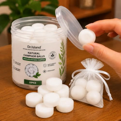 Natural Camphor Balls for Aromatherapy Pooja Rituals and Odor Elimination - 70g 32pcs