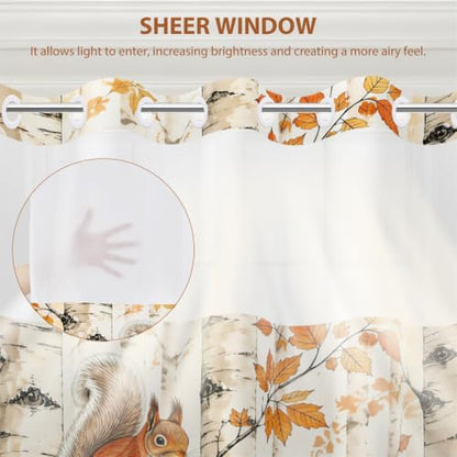 No Hook Fall Squirrel Fabric Shower Curtain with Snap-In Liner 71W x 71L - Squirrel Variation