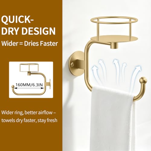 Hand Towel Holder with Shelf and Gold Towel Ring - Bathroom Organizer