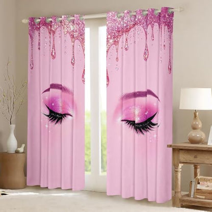 Pastel Pink Sparkling Droplets Blackout Curtains for Nursery & Bedroom, 2 Panels, 46.5W x 63L inches