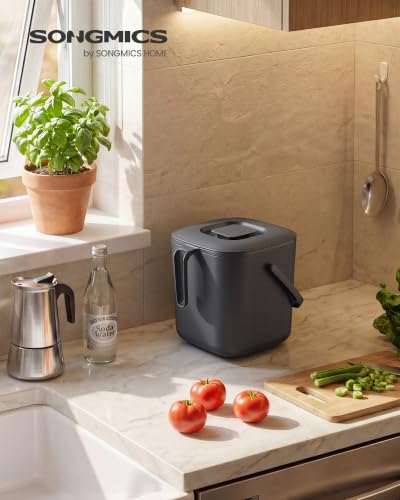 Dark Gray 1-Gallon Compost Bin with Strainer Basket for Kitchen Countertop
