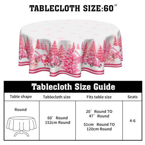 Christmas Forest Pink Round Tablecloth 60 Inch Xmas Trees Holiday Decor