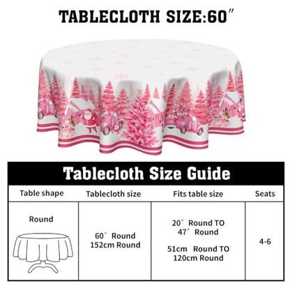 Christmas Forest Pink Round Tablecloth 60 Inch Xmas Trees Holiday Decor