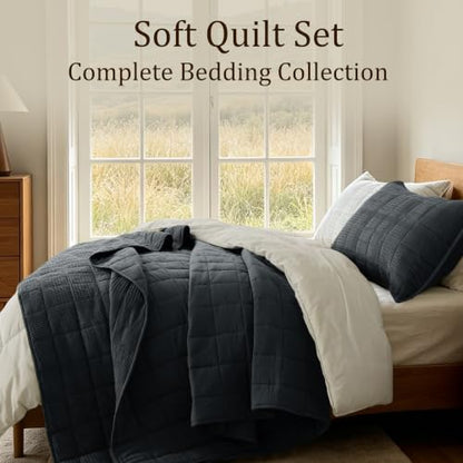 Oversized King Cotton Quilt Set Blue-Gray 120x120 with Pillow Shams - Fluffy Slumbers