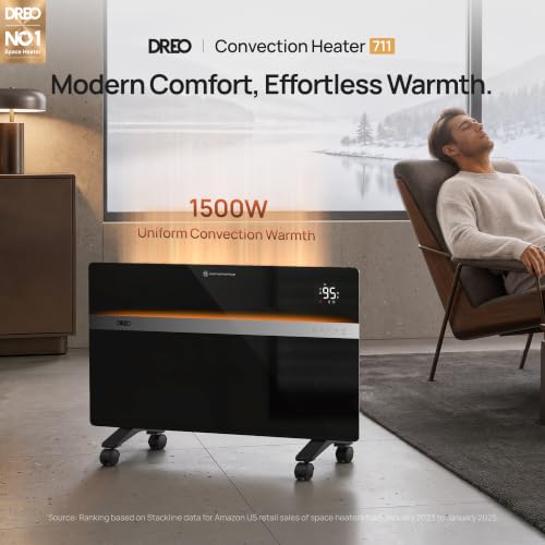 DREO 1500W Convection Panel Space Heater Black - IP24 Indoor Use