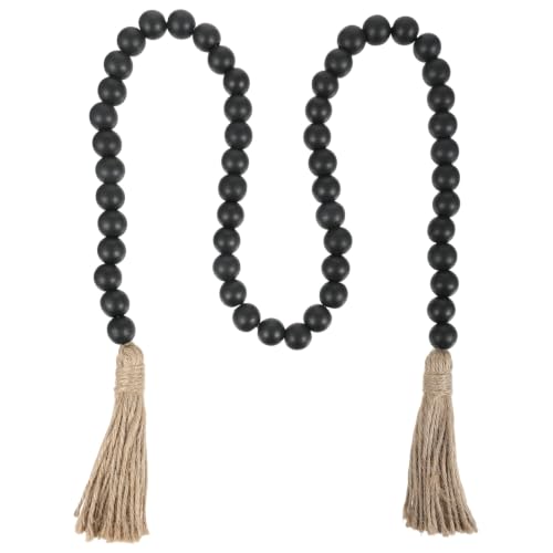 Black 39in Wood Bead Garland Farmhouse Decor with Tassels