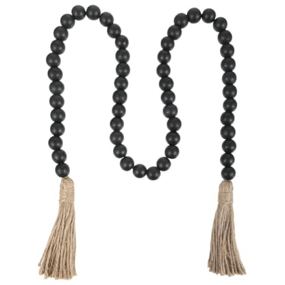 Black 39in Wood Bead Garland Farmhouse Decor with Tassels