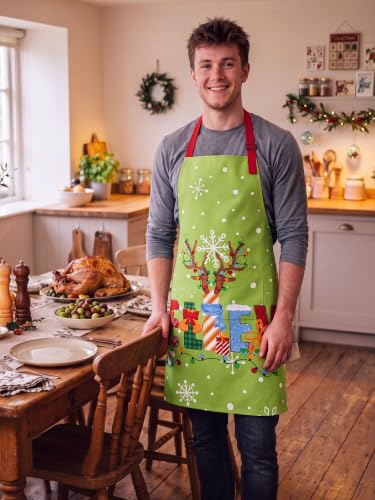 Christmas Aprons Set - Snowy Red with Pockets, 6 Pack