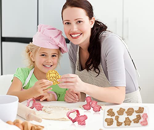 Animal Cookie Cutters with Plunger Stamps - 8 Pcs 3D Animal Shapes, Reusable Kids Baking Tool