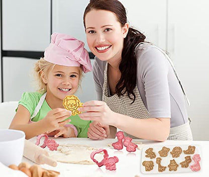 Animal Cookie Cutters with Plunger Stamps - 8 Pcs 3D Animal Shapes, Reusable Kids Baking Tool