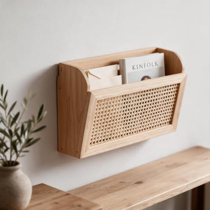 Wooden Wall-Mounted Magazine Rack - Rustic Modern Organizer for Books