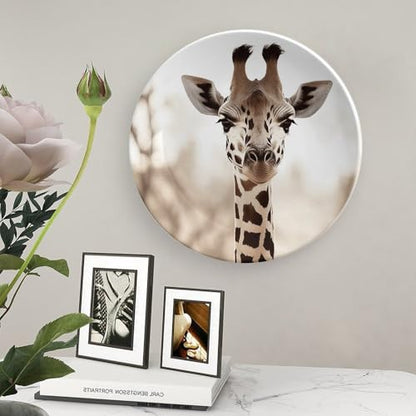 8 Inch Giraffe Ceramic Decorative Plate with Stand - Bone China Home Decor