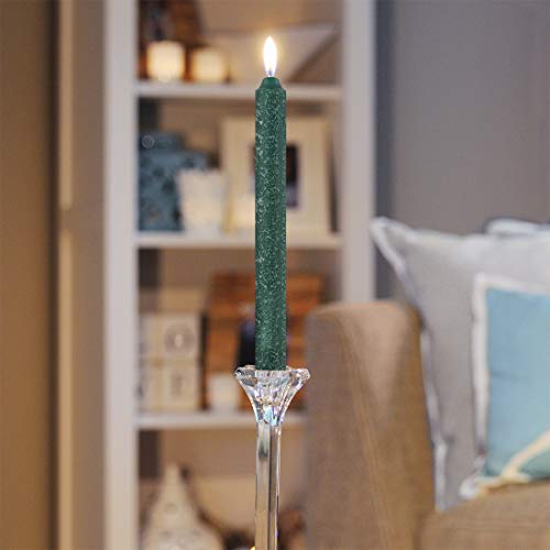 Dark Green Rustic Unscented Dinner Candles - 12 Pack, 9-Inch