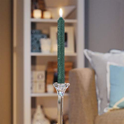 Dark Green Rustic Unscented Dinner Candles - 12 Pack, 9-Inch