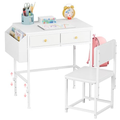 Height Adjustable Kids Desk and Chair Set for 3-12 Years - Study Table with Storage
