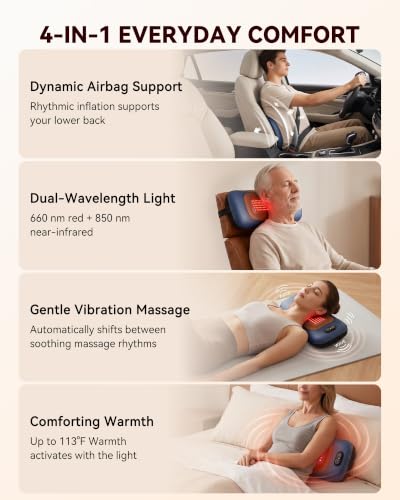 4-in-1 Lumbar Support Pillow with Red Light & Heating - Back Massager