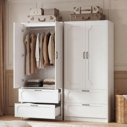 White 71'' H Armoire Wardrobe Closet with 2 Doors & 2 Drawers