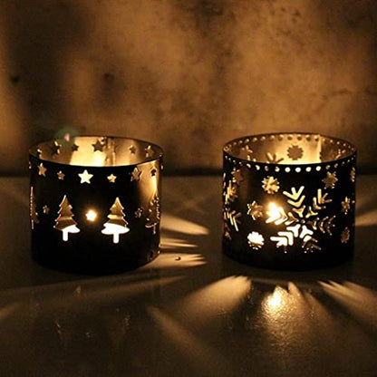 Christmas Iron Hollow Candle Holder Snowflake Design White Snowflake - Holiday Decor