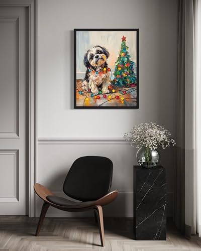Shih Tzu Christmas Unframed Wall Art Print Poster - 10 x 8 Inches, Dog Pet Lover Artwork
