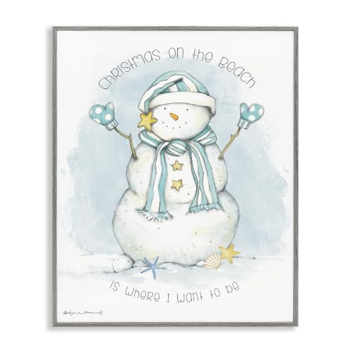 Christmas Beach Snowman Framed Giclée Print, 16 x 20 - Gray Farmhouse Frame (Variation: Christmas Snowman Beach / Grey / 20"L x 16"W)