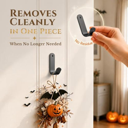 Heavy-Duty Adhesive Wreath Hanger 2 Pack - Black, Reusable Door & Window Hook
