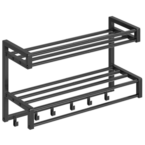 Wall-Mounted Towel Rack with 3 Tiers and 6 Hooks for Bathroom Organization