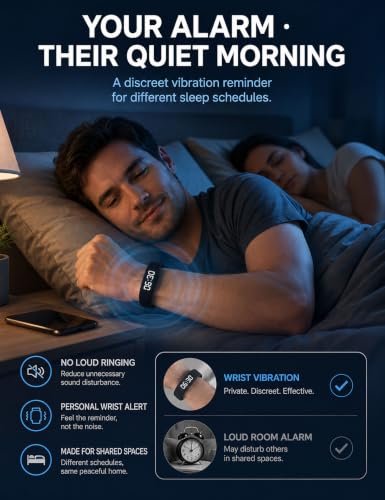 Black Vibrating Alarm Wristband Clock Silent Smart Watch Bracelet for Heavy Sleepers