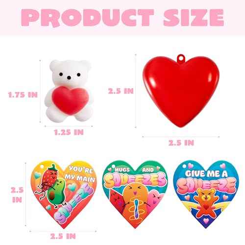 JOYIN 28 Pack Mochi Squishy Toy Filled Hearts and Cards for Kids Valentine Classroom Exchange Party Favors, Kawaii Stress Relief Toys for Valentine Gift Exchange, Game Prizes and Carnivals Gift