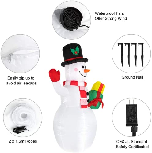 Inflatable Christmas Snowman with Rotating LED Lights - Outdoor Yard Decor