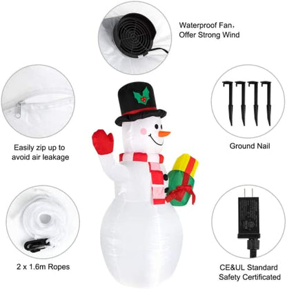 Inflatable Christmas Snowman with Rotating LED Lights - Outdoor Yard Decor