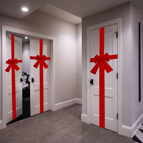 Christmas Door Ribbon Bow Set - Large Red Holiday Decoration, 4 Pieces