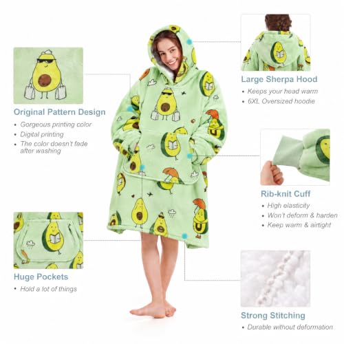 Narecte Avocado Oversized Hoodie Blanket for Adults - Wearable Cozy Throw